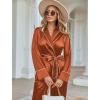 imageEkouaer Satin Lounge Sets for Women 2 Pieces Silk Pajamas Set Long Sleeve Top with Pants Outfits with BeltBrown