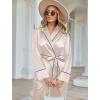imageEkouaer Satin Lounge Sets for Women 2 Pieces Silk Pajamas Set Long Sleeve Top with Pants Outfits with BeltChampagne