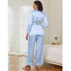 imageEkouaer Satin Lounge Sets for Women 2 Pieces Silk Pajamas Set Long Sleeve Top with Pants Outfits with BeltLight Blue