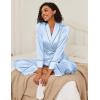imageEkouaer Satin Lounge Sets for Women 2 Pieces Silk Pajamas Set Long Sleeve Top with Pants Outfits with BeltLight Blue
