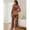 imageEkouaer Satin Lounge Sets for Women 2 Pieces Silk Pajamas Set Long Sleeve Top with Pants Outfits with BeltLight Brown