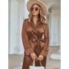 imageEkouaer Satin Lounge Sets for Women 2 Pieces Silk Pajamas Set Long Sleeve Top with Pants Outfits with BeltLight Brown