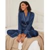 imageEkouaer Satin Lounge Sets for Women 2 Pieces Silk Pajamas Set Long Sleeve Top with Pants Outfits with BeltNavy Blue