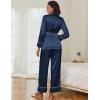 imageEkouaer Satin Lounge Sets for Women 2 Pieces Silk Pajamas Set Long Sleeve Top with Pants Outfits with BeltNavy Blue