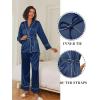 imageEkouaer Satin Lounge Sets for Women 2 Pieces Silk Pajamas Set Long Sleeve Top with Pants Outfits with BeltNavy Blue
