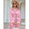 imageEkouaer Satin Lounge Sets for Women 2 Pieces Silk Pajamas Set Long Sleeve Top with Pants Outfits with BeltPink