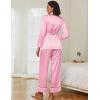 imageEkouaer Satin Lounge Sets for Women 2 Pieces Silk Pajamas Set Long Sleeve Top with Pants Outfits with BeltPink