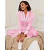 imageEkouaer Satin Lounge Sets for Women 2 Pieces Silk Pajamas Set Long Sleeve Top with Pants Outfits with BeltPink