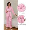 imageEkouaer Satin Lounge Sets for Women 2 Pieces Silk Pajamas Set Long Sleeve Top with Pants Outfits with BeltPink