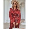 imageEkouaer Satin Lounge Sets for Women 2 Pieces Silk Pajamas Set Long Sleeve Top with Pants Outfits with BeltRed