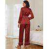 imageEkouaer Satin Lounge Sets for Women 2 Pieces Silk Pajamas Set Long Sleeve Top with Pants Outfits with BeltRed
