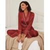 imageEkouaer Satin Lounge Sets for Women 2 Pieces Silk Pajamas Set Long Sleeve Top with Pants Outfits with BeltRed