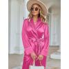 imageEkouaer Satin Lounge Sets for Women 2 Pieces Silk Pajamas Set Long Sleeve Top with Pants Outfits with BeltRose Red