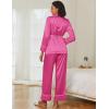 imageEkouaer Satin Lounge Sets for Women 2 Pieces Silk Pajamas Set Long Sleeve Top with Pants Outfits with BeltRose Red