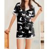 imageEkouaer Womens Silk Satin Pajamas Set Animals Print Pjs Button Down Short Sleeve Lounge Set 2 Piece SleepwearBlack Leopard