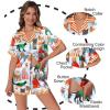 imageEkouaer Womens Silk Satin Pajamas Set Animals Print Pjs Button Down Short Sleeve Lounge Set 2 Piece SleepwearBlue Cat