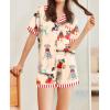imageEkouaer Womens Silk Satin Pajamas Set Animals Print Pjs Button Down Short Sleeve Lounge Set 2 Piece SleepwearColored Puppy