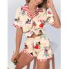 imageEkouaer Womens Silk Satin Pajamas Set Animals Print Pjs Button Down Short Sleeve Lounge Set 2 Piece SleepwearColored Puppy