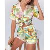 imageEkouaer Womens Silk Satin Pajamas Set Animals Print Pjs Button Down Short Sleeve Lounge Set 2 Piece SleepwearGreen Animals