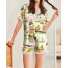 imageEkouaer Womens Silk Satin Pajamas Set Animals Print Pjs Button Down Short Sleeve Lounge Set 2 Piece SleepwearGreen Animals