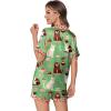 imageEkouaer Womens Silk Satin Pajamas Set Animals Print Pjs Button Down Short Sleeve Lounge Set 2 Piece SleepwearGreen Cat