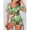 imageEkouaer Womens Silk Satin Pajamas Set Animals Print Pjs Button Down Short Sleeve Lounge Set 2 Piece SleepwearGreen Cat