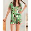 imageEkouaer Womens Silk Satin Pajamas Set Animals Print Pjs Button Down Short Sleeve Lounge Set 2 Piece SleepwearGreen Cat