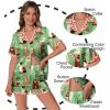 imageEkouaer Womens Silk Satin Pajamas Set Animals Print Pjs Button Down Short Sleeve Lounge Set 2 Piece SleepwearGreen Cat