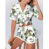 imageEkouaer Womens Silk Satin Pajamas Set Animals Print Pjs Button Down Short Sleeve Lounge Set 2 Piece SleepwearNatural Animals
