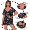 imageEkouaer Womens Silk Satin Pajamas Set Animals Print Pjs Button Down Short Sleeve Lounge Set 2 Piece SleepwearNavy Blue Mermaid