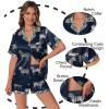 imageEkouaer Womens Silk Satin Pajamas Set Animals Print Pjs Button Down Short Sleeve Lounge Set 2 Piece SleepwearNavy Blue Zebra