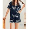 imageEkouaer Womens Silk Satin Pajamas Set Animals Print Pjs Button Down Short Sleeve Lounge Set 2 Piece SleepwearNavy Blue Zebra