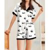 imageEkouaer Womens Silk Satin Pajamas Set Animals Print Pjs Button Down Short Sleeve Lounge Set 2 Piece SleepwearPanda