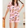 imageEkouaer Womens Silk Satin Pajamas Set Animals Print Pjs Button Down Short Sleeve Lounge Set 2 Piece SleepwearPink Swan