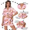 imageEkouaer Womens Silk Satin Pajamas Set Animals Print Pjs Button Down Short Sleeve Lounge Set 2 Piece SleepwearPink Swan