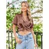 imageEkouaer Womens Silk Satin Pajamas Set Short Sleeve Pj Sets Button Down Pjs 2 Piece Sleepwear Loungewear SXXLBrown