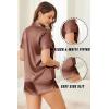 imageEkouaer Womens Silk Satin Pajamas Set Short Sleeve Pj Sets Button Down Pjs 2 Piece Sleepwear Loungewear SXXLBrown