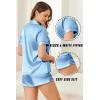 imageEkouaer Womens Silk Satin Pajamas Set Short Sleeve Pj Sets Button Down Pjs 2 Piece Sleepwear Loungewear SXXLLight Blue