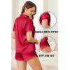 imageEkouaer Womens Silk Satin Pajamas Set Short Sleeve Pj Sets Button Down Pjs 2 Piece Sleepwear Loungewear SXXLRed