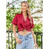 imageEkouaer Womens Silk Satin Pajamas Set Short Sleeve Pj Sets Button Down Pjs 2 Piece Sleepwear Loungewear SXXLRed