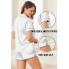 imageEkouaer Womens Silk Satin Pajamas Set Short Sleeve Pj Sets Button Down Pjs 2 Piece Sleepwear Loungewear SXXLWhite
