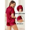 imageEkouaer Womens Silk Satin Pajamas Set Short Sleeve Pj Sets Button Down Pjs 2 Piece Sleepwear Loungewear SXXLWine Red