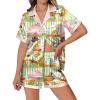 imageEkouaer Womens Silk Satin Pajamas Set Animals Print Pjs Button Down Short Sleeve Lounge Set 2 Piece SleepwearGreen Animals