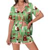 imageEkouaer Womens Silk Satin Pajamas Set Animals Print Pjs Button Down Short Sleeve Lounge Set 2 Piece SleepwearGreen Cat