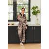 imageEkouaer Silk Pajamas Striped Animal Print Satin Pj Sets Button Down Long Sleeve Silky Pjs Sleepwear Loungewear for WomenApricot Black Leopard