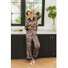 imageEkouaer Silk Pajamas Striped Animal Print Satin Pj Sets Button Down Long Sleeve Silky Pjs Sleepwear Loungewear for WomenApricot Black Leopard