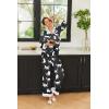 imageEkouaer Silk Pajamas Striped Animal Print Satin Pj Sets Button Down Long Sleeve Silky Pjs Sleepwear Loungewear for WomenBlack and White Snow Leopard