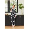 imageEkouaer Silk Pajamas Striped Animal Print Satin Pj Sets Button Down Long Sleeve Silky Pjs Sleepwear Loungewear for WomenBlack and White Snow Leopard