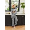 imageEkouaer Silk Pajamas Striped Animal Print Satin Pj Sets Button Down Long Sleeve Silky Pjs Sleepwear Loungewear for WomenBlack and White Stripes