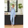 imageEkouaer Silk Pajamas Striped Animal Print Satin Pj Sets Button Down Long Sleeve Silky Pjs Sleepwear Loungewear for WomenBlue and White Stripes